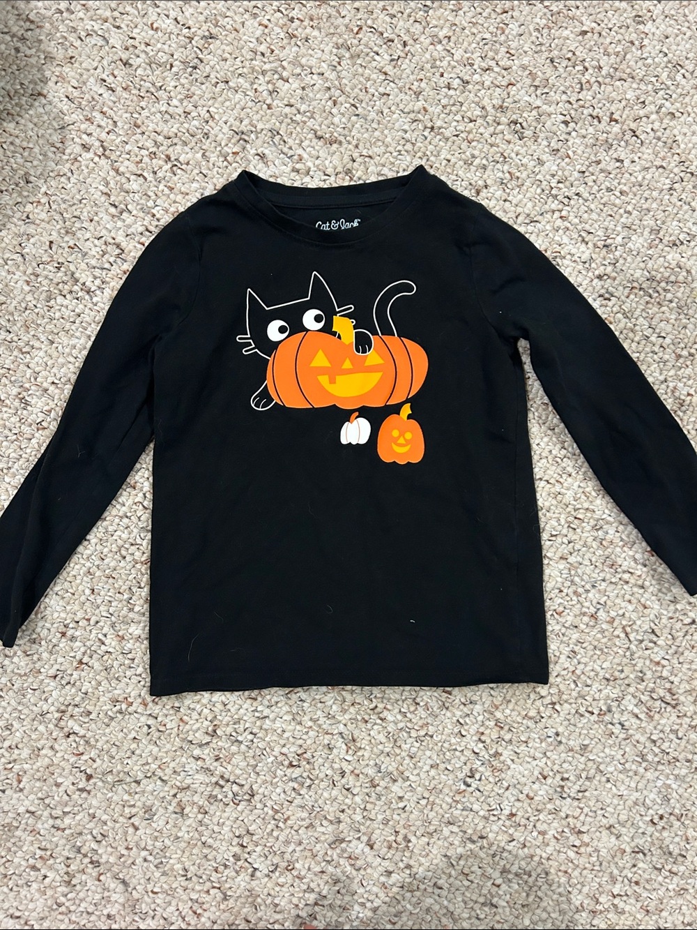 Cat & Jack Black Long-Sleeve Tee with Pumpkin & Cat Graphic